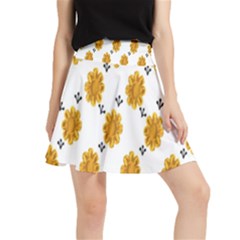 Flowers-gold-white Waistband Skirt by nate14shop