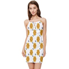 Flowers-gold-white Summer Tie Front Dress by nate14shop