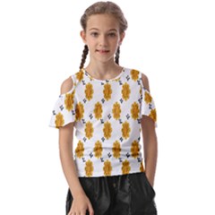 Flowers-gold-white Kids  Butterfly Cutout Tee by nate14shop