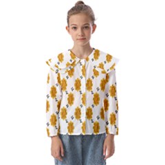 Flowers-gold-white Kids  Peter Pan Collar Blouse by nate14shop