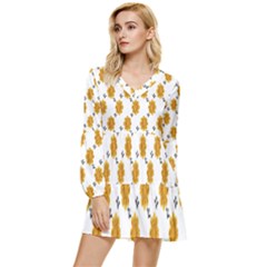 Flowers-gold-white Tiered Long Sleeve Mini Dress