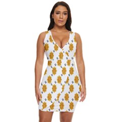 Flowers-gold-white Draped Bodycon Dress