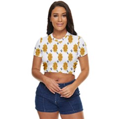 Flowers-gold-white Side Button Cropped Tee by nate14shop