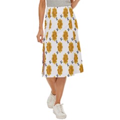 Flowers-gold-white Midi Panel Skirt