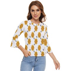 Flowers-gold-white Bell Sleeve Top