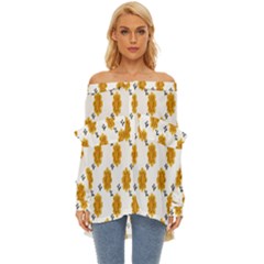 Flowers-gold-white Off Shoulder Chiffon Pocket Shirt by nate14shop