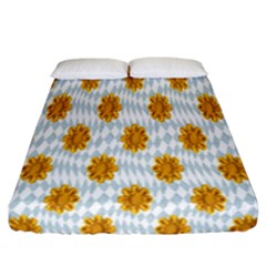 Flowers-gold-blue Fitted Sheet (california King Size) by nate14shop