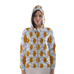 Flowers-gold-blue Women s Hooded Windbreaker by nate14shop