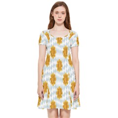 Flowers-gold-blue Inside Out Cap Sleeve Dress