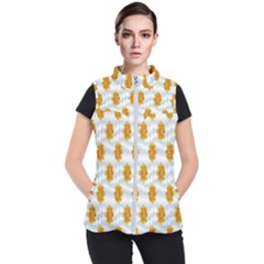 Flowers-gold-blue Women s Puffer Vest by nate14shop