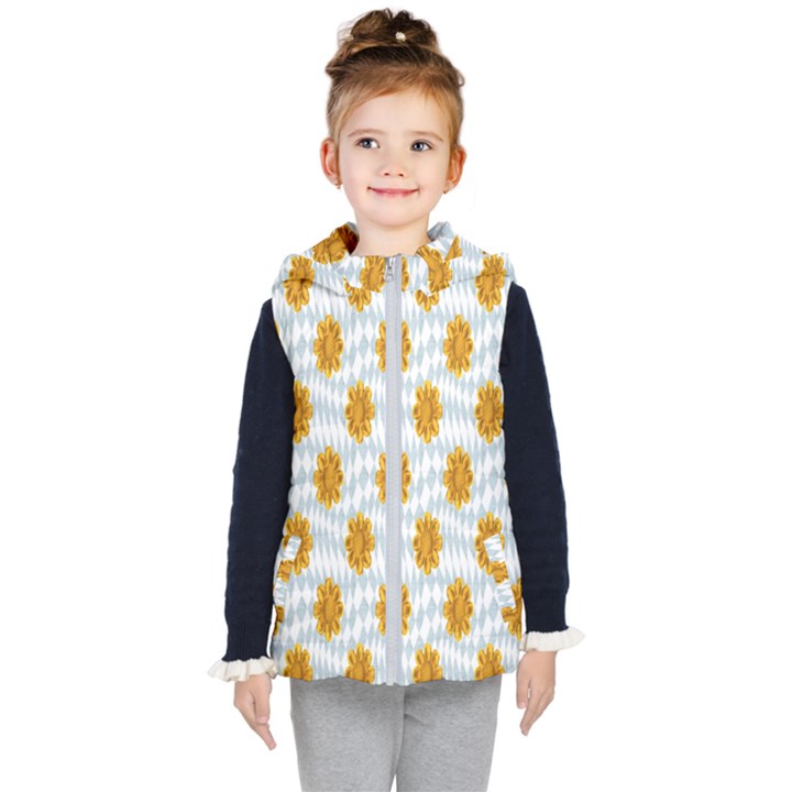 Flowers-gold-blue Kids  Hooded Puffer Vest