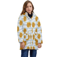 Flowers-gold-blue Kid s Hooded Longline Puffer Jacket