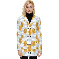 Flowers-gold-blue Button Up Hooded Coat  by nate14shop