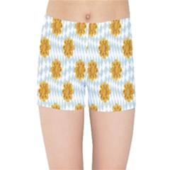 Flowers-gold-blue Kids  Sports Shorts by nate14shop