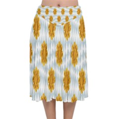 Flowers-gold-blue Velvet Flared Midi Skirt by nate14shop