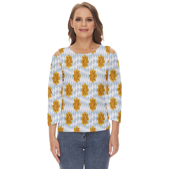 Flowers-gold-blue Cut Out Wide Sleeve Top