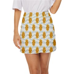 Flowers-gold-blue Mini Front Wrap Skirt