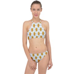 Flowers-gold-blue Racer Front Bikini Set by nate14shop