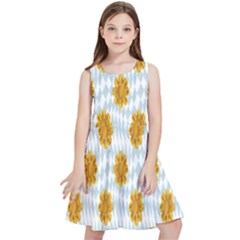 Flowers-gold-blue Kids  Skater Dress