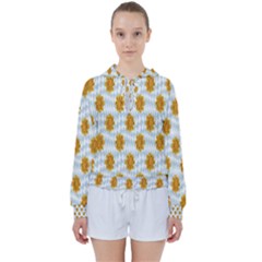 Flowers-gold-blue Women s Tie Up Sweat by nate14shop