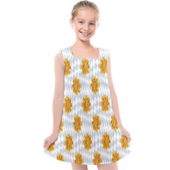 Flowers-gold-blue Kids  Cross Back Dress by nate14shop