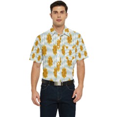 Flowers-gold-blue Men s Short Sleeve Pocket Shirt 