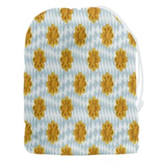 Flowers-gold-blue Drawstring Pouch (3xl) by nate14shop