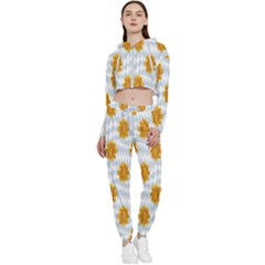 Flowers-gold-blue Cropped Zip Up Lounge Set by nate14shop