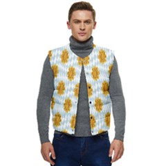 Flowers-gold-blue Men s Short Button Up Puffer Vest	 by nate14shop