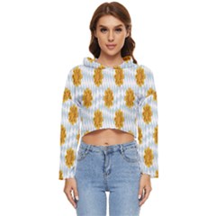 Flowers-gold-blue Women s Lightweight Cropped Hoodie