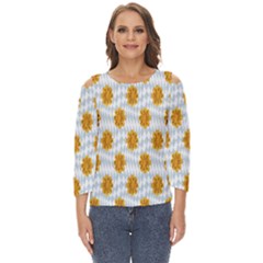 Flowers-gold-blue Cut Out Wide Sleeve Top