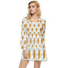 Flowers-gold-blue Tiered Long Sleeve Mini Dress by nate14shop