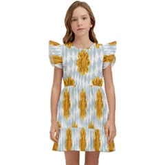 Flowers-gold-blue Kids  Winged Sleeve Dress