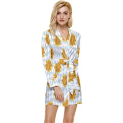 Flowers-gold-blue Long Sleeve Satin Robe by nate14shop