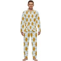 Flowers-gold-blue Men s Long Sleeve Velvet Pocket Pajamas Set