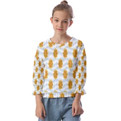 Flowers-gold-blue Kids  Cuff Sleeve Top