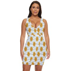 Flowers-gold-blue Draped Bodycon Dress