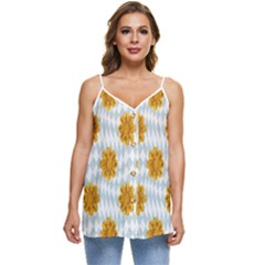 Flowers-gold-blue Casual Spaghetti Strap Chiffon Top