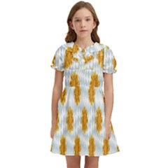 Flowers-gold-blue Kids  Bow Tie Puff Sleeve Dress