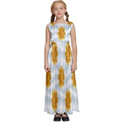 Flowers-gold-blue Kids  Satin Sleeveless Maxi Dress