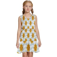 Flowers-gold-blue Kids  Sleeveless Tiered Mini Dress