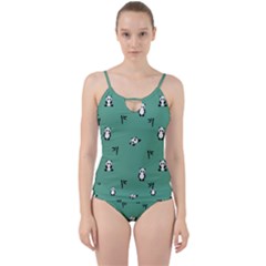 Pandas Cut Out Top Tankini Set