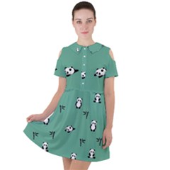 Pandas Short Sleeve Shoulder Cut Out Dress  by nate14shop