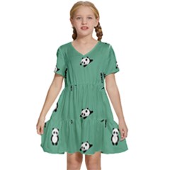 Pandas Kids  Short Sleeve Tiered Mini Dress