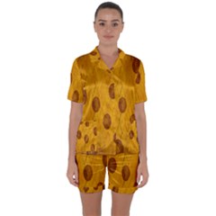 Mustard Satin Short Sleeve Pajamas Set by nate14shop