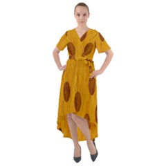 Mustard Front Wrap High Low Dress