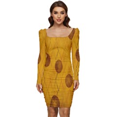 Mustard Women Long Sleeve Ruched Stretch Jersey Dress