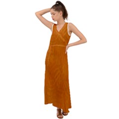 Orange V-neck Chiffon Maxi Dress by nate14shop