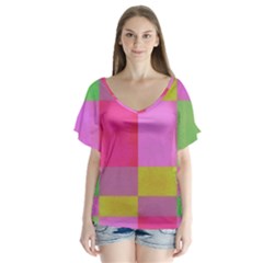 Paper-calor V-neck Flutter Sleeve Top