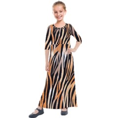 Seamless Zebra Stripe Kids  Quarter Sleeve Maxi Dress by nate14shop